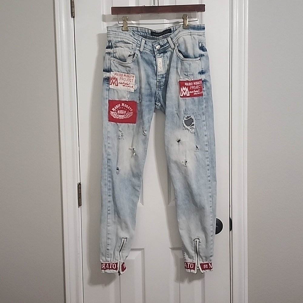 Mario Morato Men's Skinny Patch Jeans Streetwear European Size 32​​​​​